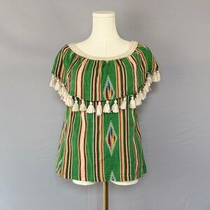 Judith March Green Multicolor Striped Tassel Blouse